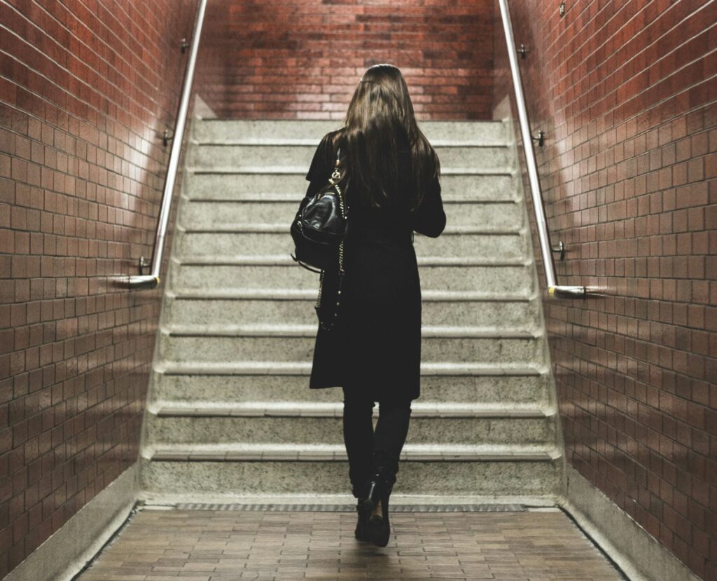 woman walking in a building