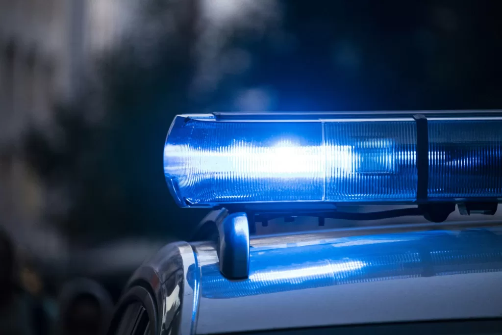 police lights on roof of police car